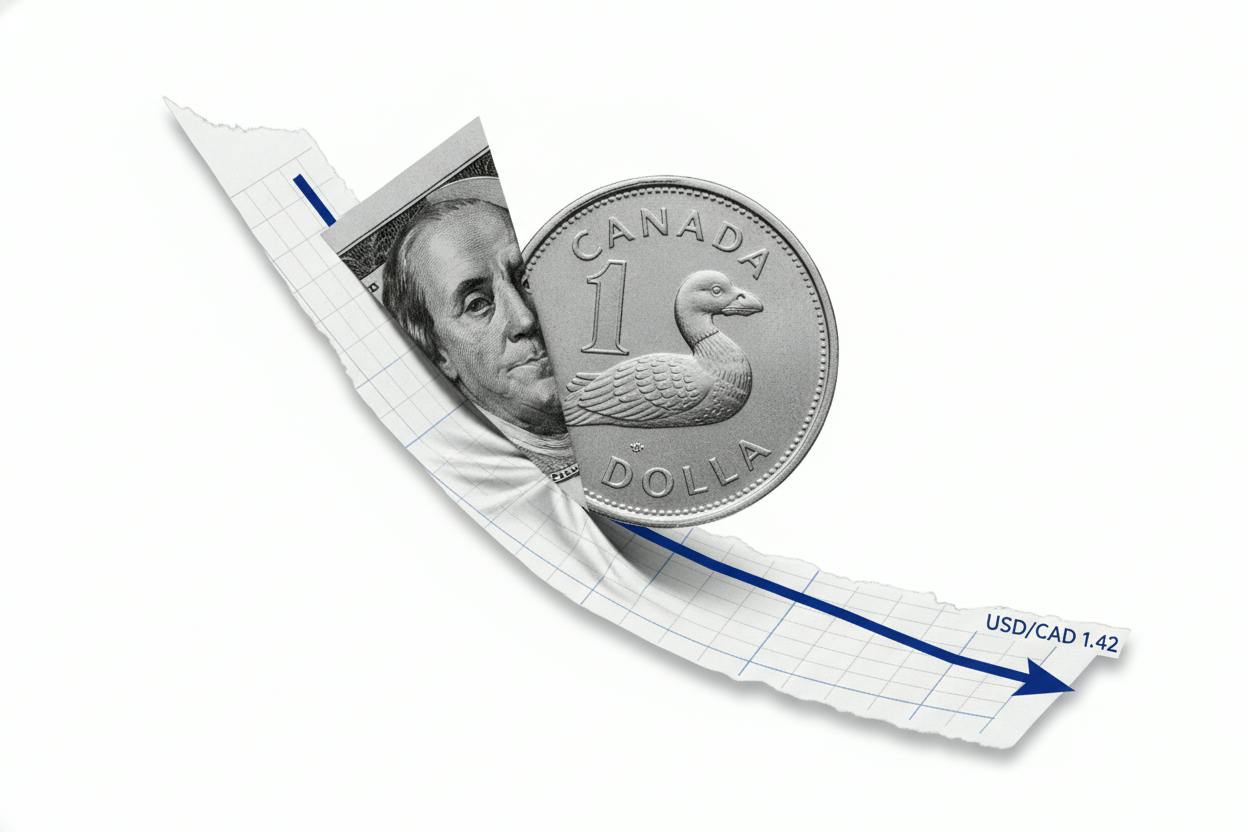 Loonie slides toward CA$1.42 as trade worries and weak data cloud BoC rate path