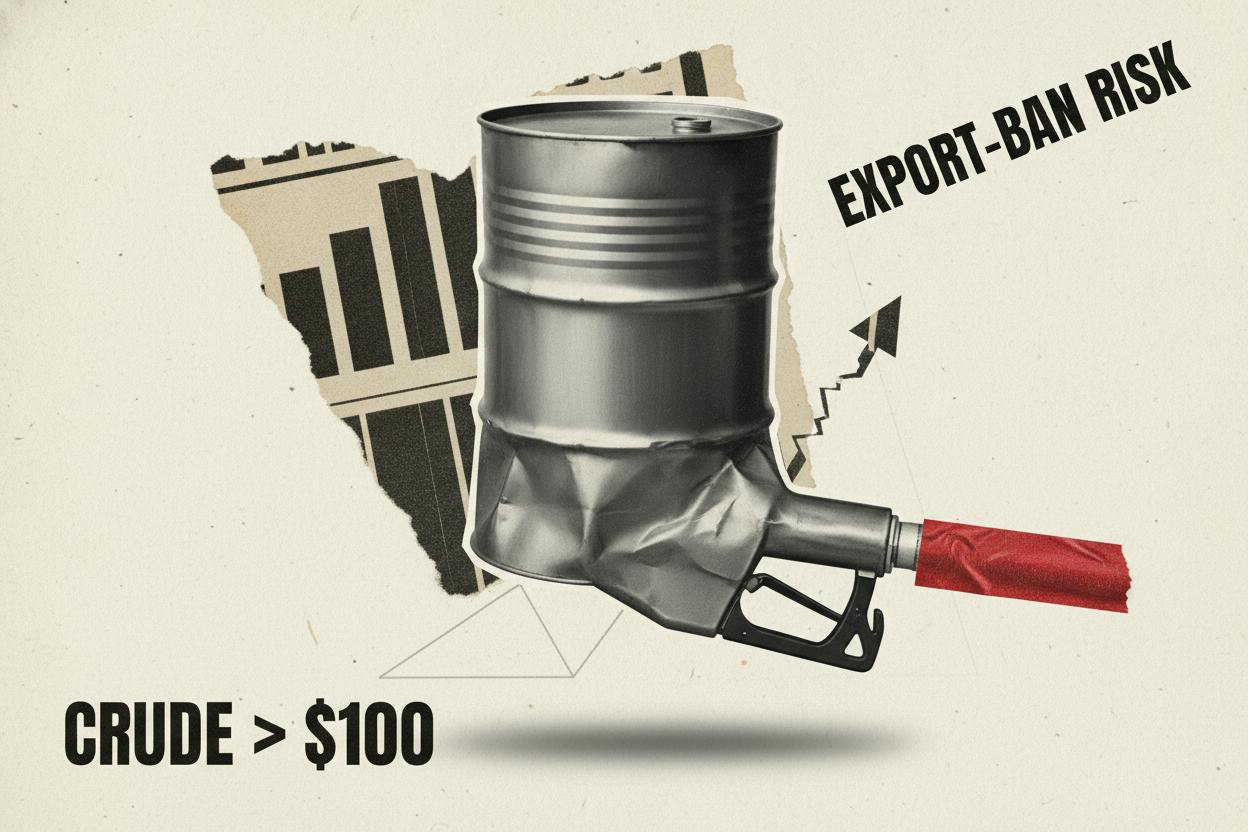 Oil tops $100 as diesel export ban talk lifts energy stocks