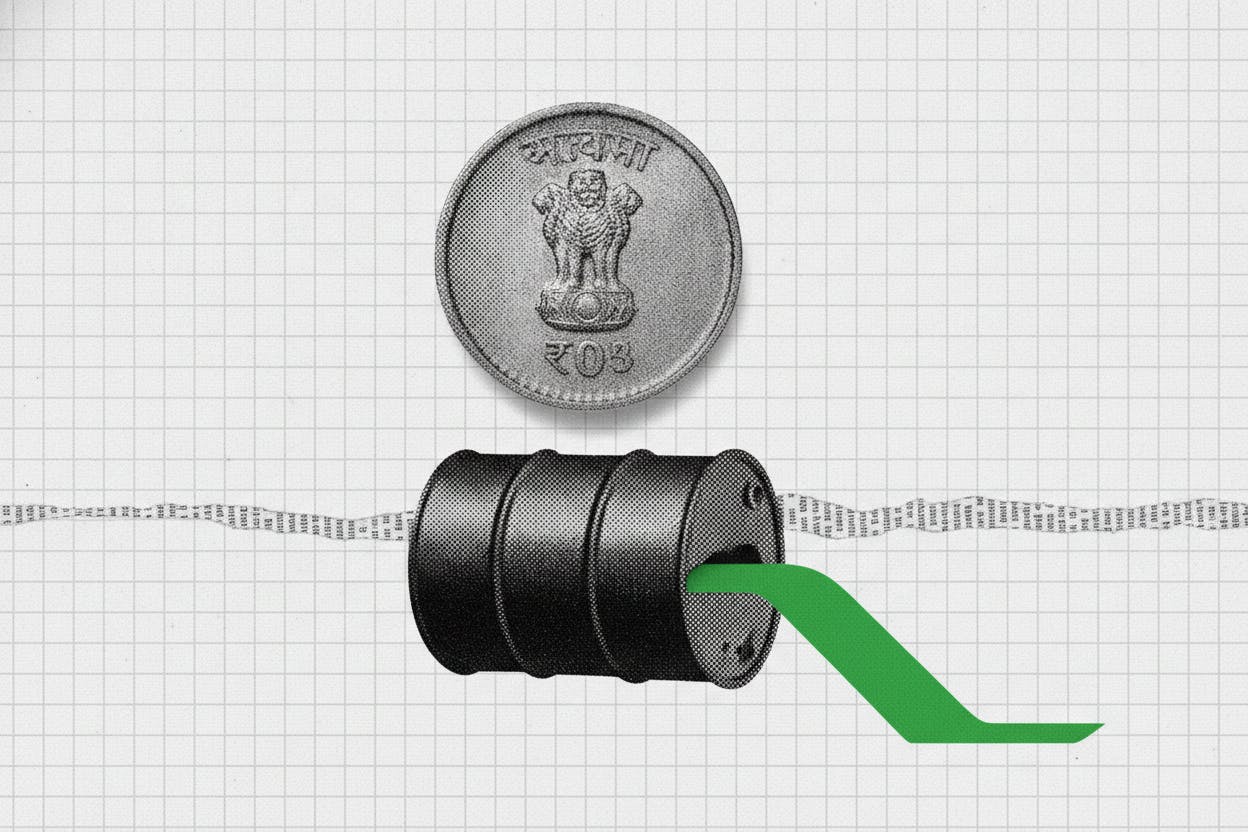 Rupee Steadies as Brent Crude Drops 2%, Offering Relief to India's Oil-Dependent Economy
